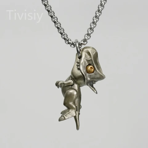 Artistic Torosaurus Dino Vintage Pendant with Moveable Limbs and Biteable Mouth